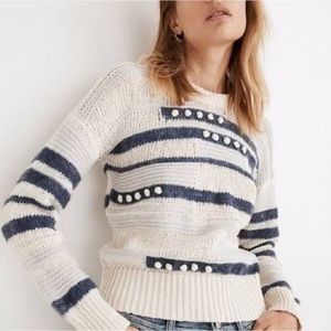 Madewell Womens Size Medium Grandover Bobble Pullover Sweater Tan Striped NB149